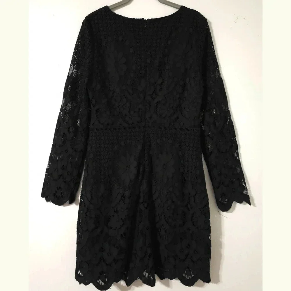 CUPCAKES & CASHMERE Nwt Makenna Black All-Over Lace Dress, Scalloped Hem, 10 - Picture 7 of 16